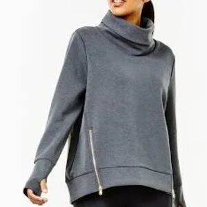Addison Bay Charcoal Polished Double Knit Zip Everyday‎ Pullover Top Small NWT